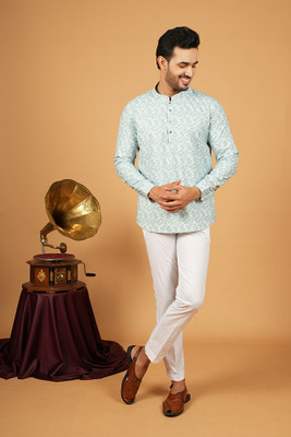 SHUBH HO Men Printed A-line Kurta(Green)