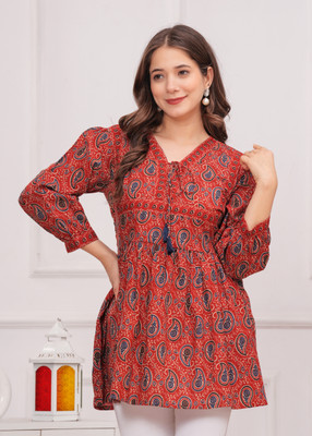 MF ERA Women Printed Straight Kurta(Maroon)