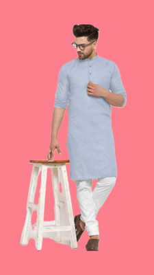 HouseOfCommon Men Solid A-line Kurta(Grey)
