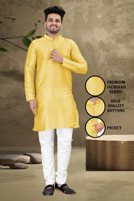 PARALLEL TIMES Men Solid Straight Kurta(Yellow)