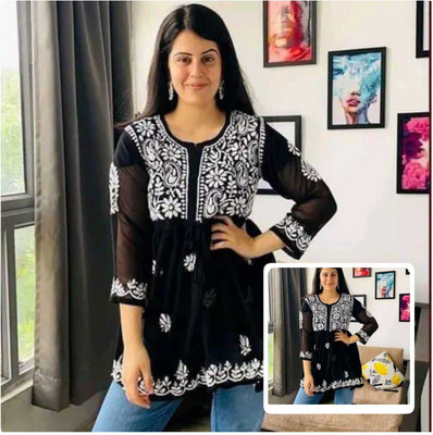 ATOZENTERPRISE Women Embroidered Anarkali Kurta(Black)