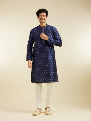 DIWAS by Manyavar Men Self Design Straight Kurta(Blue)