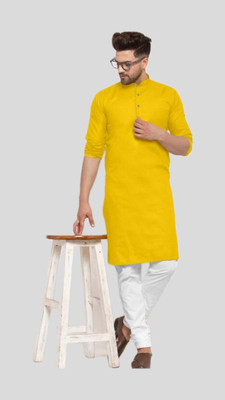 VINAARI Men Solid A-line Kurta(Yellow)
