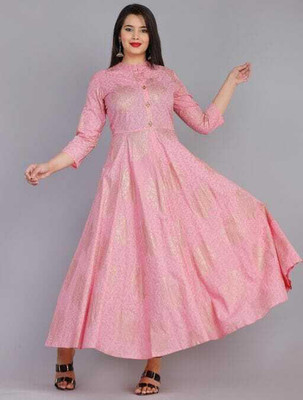 Ananya Collection Women Printed Anarkali Kurta(Pink)