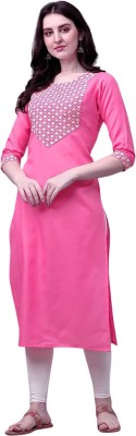 Shri Shyam Group of Industries Women Embroidered Straight Kurta(Pink)