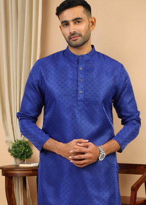 Tattva Men Printed Straight Kurta(Blue)