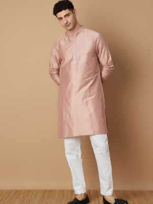 Melange by Lifestyle Men Embroidered Straight Kurta(Pink)