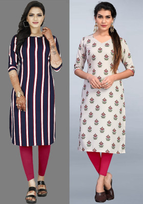 maruti fab Women Striped A-line Kurta(Beige, Purple)
