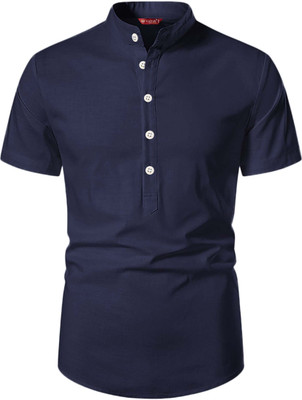Yugnik Men Solid A-line Kurta(Dark Blue)