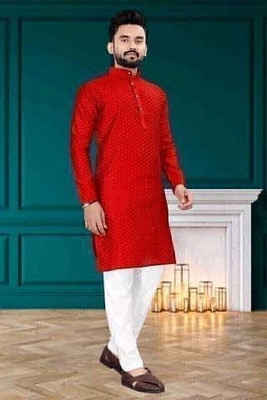 SHIVGARMENT Men Printed A-line Kurta(Red)