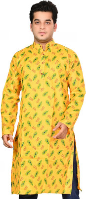 Kripto Katrox Men Printed A-line Kurta(Yellow)