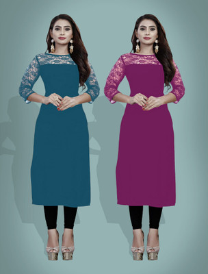 Maheshvi Women Self Design Straight Kurta(Blue)