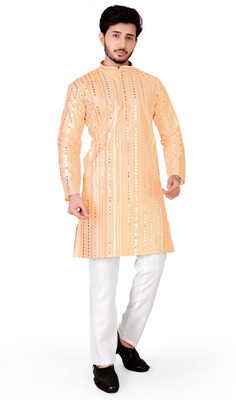TRUST OUS Men Embroidered Straight Kurta(Black)