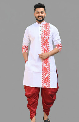 Chandra Men Woven Design Straight Kurta(White)