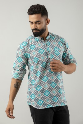 jayleen Men Printed Straight Kurta(Light Blue)