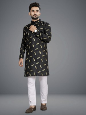 PraVISION Men Printed Straight Kurta(Black)