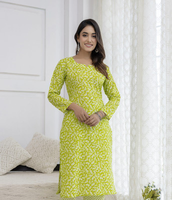 Chafi Collection Women Printed A-line Kurta(Green)