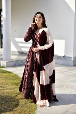 BRAVAL TEXTILE Women Floral Print, Printed Anarkali Kurta(Maroon)