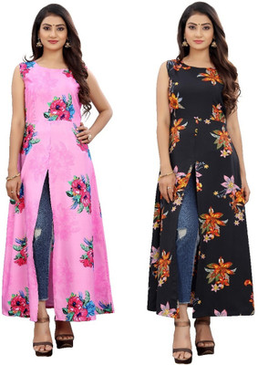 tanvi creation Women Printed Frontslit Kurta(Orange)