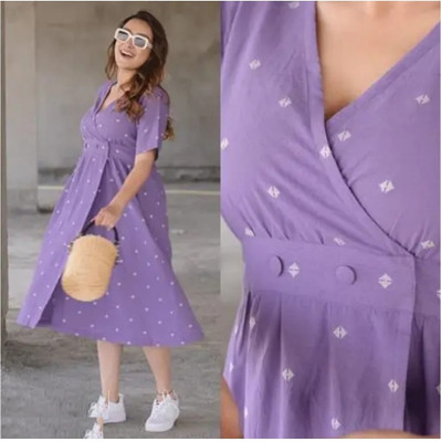 Etzin Women Floral Print Frontslit Kurta(Purple)