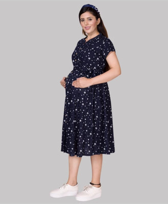 Anjali creation Women Printed Flared Kurta(Blue)