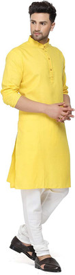 KSH Trendz Men Solid Straight Kurta(Yellow)