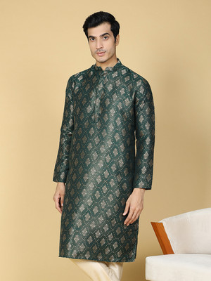 Namaskar Men Self Design A-line Kurta(Dark Green)