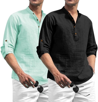 VIMASUTI Men Solid Straight Kurta(Silver)