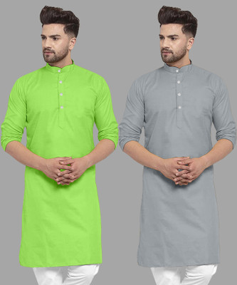 FASHIONFRICKSS Men Solid Straight Kurta(Grey)