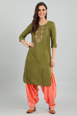 Aurelia Women Embroidered Straight Kurta(Light Green)