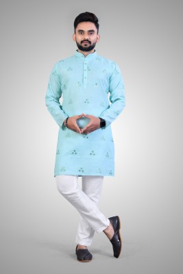 SHLOKA DESIGNER Men Embroidered Straight Kurta(Grey)