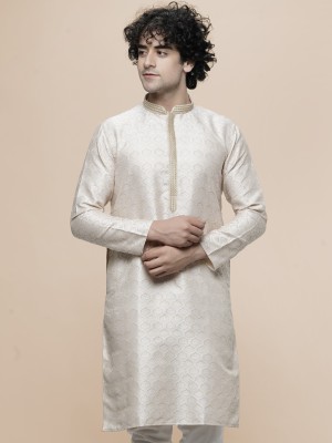 Maahi Fabs Men Printed Straight Kurta(Beige)