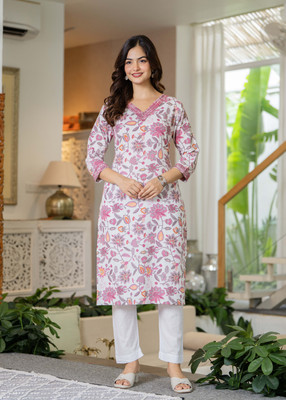 DY FAB ONLINE FASHION Women Floral Print Straight Kurta(Multicolor)