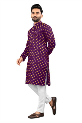 Shree Dutt Creation Men Printed Straight Kurta(Purple)