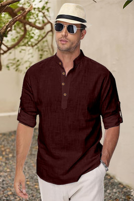 clothingveda Men Solid Straight Kurta(Maroon)