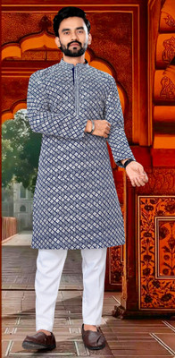 NobleStitch Men Embroidered Ethnic Dress Kurta(Dark Blue)