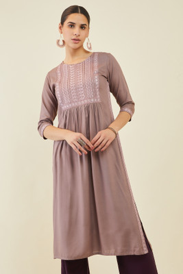 soch Women Embroidered Straight Kurta(Purple)