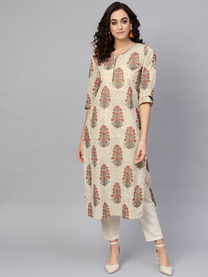 Yash Gallery Women Embroidered Straight Kurta(Beige)