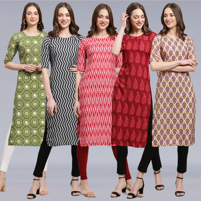 1 Stop Fashion Women Printed Straight Kurta(Multicolor)