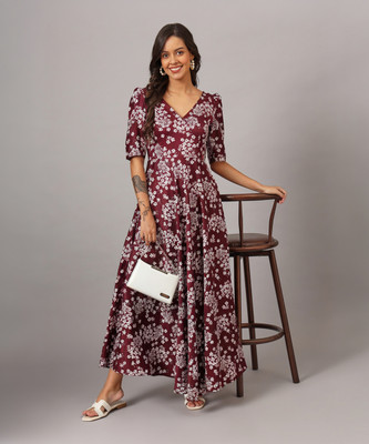 Dhakre fashion Women Floral Print Anarkali Kurta(Purple)