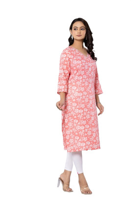 PickCell Women Printed Straight Kurta(Pink)