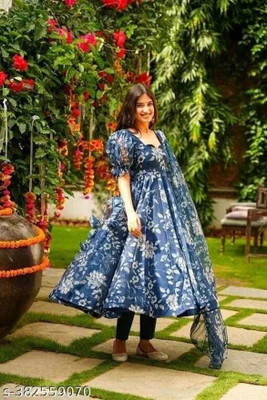 NARI DREAM Women Printed Flared Kurta(Blue)
