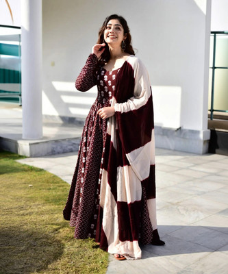 BRAVAL TEXTILE Women Floral Print, Printed Anarkali Kurta(Maroon)