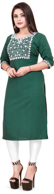 TITHIGARMENTS Women Embroidered A-line Kurta(Green)