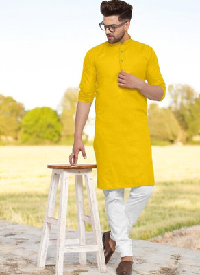 Krisha trend Men Solid Straight Kurta(Yellow)
