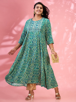 Globus Women Printed A-line Kurta(Green)