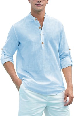 HouseOfCommon Men Solid Straight Kurta(Light Blue)