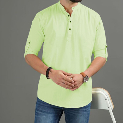 Navkanj Men Solid A-line Kurta(Green)