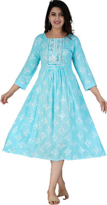 ETHNICSTORE Women Embroidered Anarkali Kurta(Light Blue)