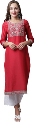 Rajnandini Women Embroidered Straight Kurta(Maroon)